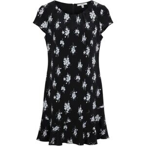 Derek Lam 10 Crosby Silk Dress Floral Print Ruffle Hem Black Blue Size 4 Silk